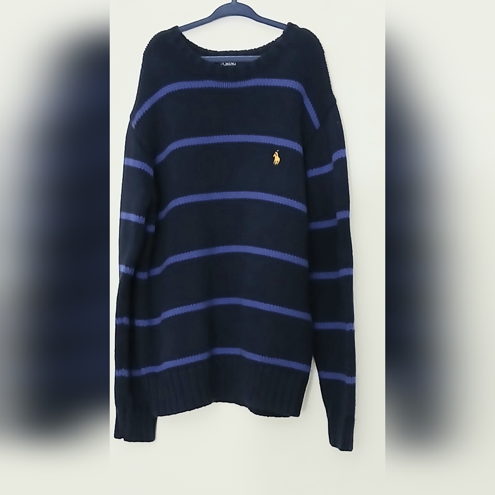 Polo Ralph Lauren Navy & Blue Striped Boys Size M Crewneck Sweater Pullover
